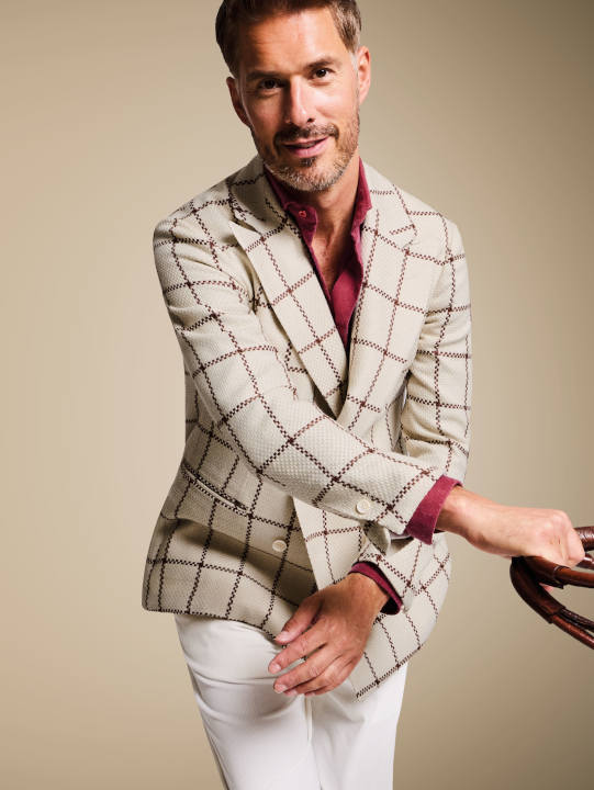 Smart Casual Sakko beige karo rot